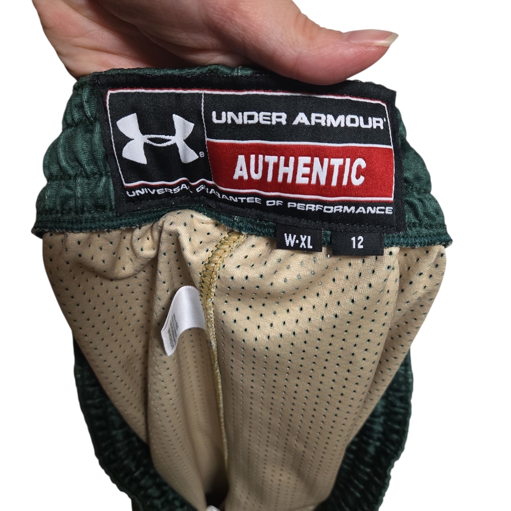 Under Armour Womens Green Basketball Shorts with Gold Stripes - Picture 4 of 4